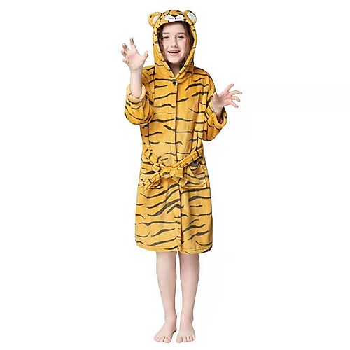 

Kid's Kigurumi Pajamas Tiger Onesie Pajamas Flannel Fabric Yellow Cosplay For Boys and Girls Animal Sleepwear Cartoon Festival / Holiday Costumes / Waist Belt