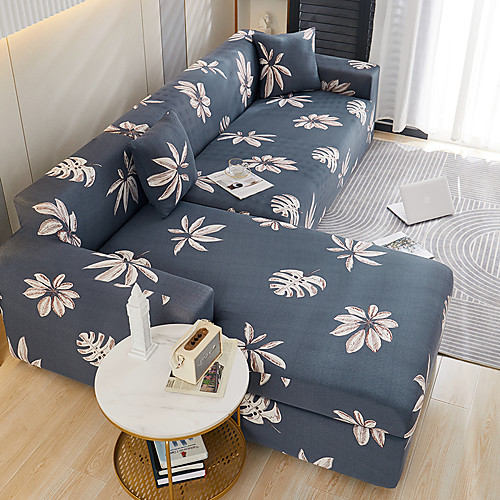 

Angular Leaf Sofa Cover 1-Piece Couch Cover Fit for 1-4 Seater L-shape Couch Soft Stretch Slipcover Spandex Jacquard Fabric Easy to Install(1 Free Cushion Cover)