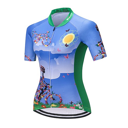 

21Grams Women's Short Sleeve Cycling Jersey Summer Spandex Polyester BlueGreen Floral Botanical Bike Jersey Top Mountain Bike MTB Road Bike Cycling Quick Dry Moisture Wicking Breathable Sports
