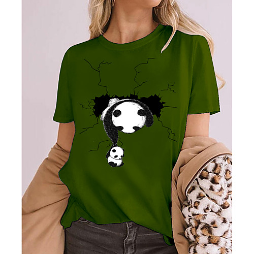 

Women's 3D Printed T shirt 3D Panda Animal Print Round Neck Tops 100% Cotton Basic Basic Top Blushing Pink Green Brown