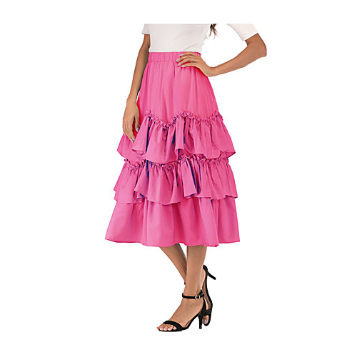 

Women's Vacation Casual / Daily Basic Streetwear Skirts Solid Colored Layered Ruffle Black Red Blushing Pink