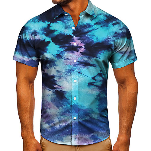 

Men's Shirt 3D Print Graphic Prints Graffiti Button-Down Short Sleeve Street Tops Casual Fashion Classic Breathable Blue