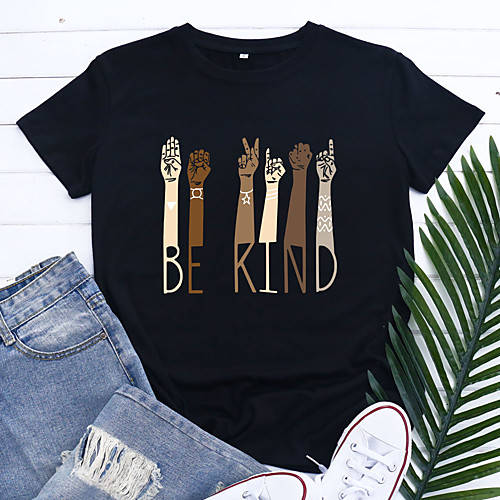 

Women's T shirt Graphic Letter Print Round Neck Basic Tops Blue Blushing Pink Black