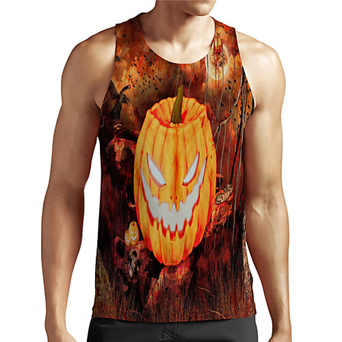 

Men's Unisex Tank Top Undershirt 3D Print Graphic Prints Pumpkin Plus Size Print Sleeveless Casual Tops Basic Designer Big and Tall Orange