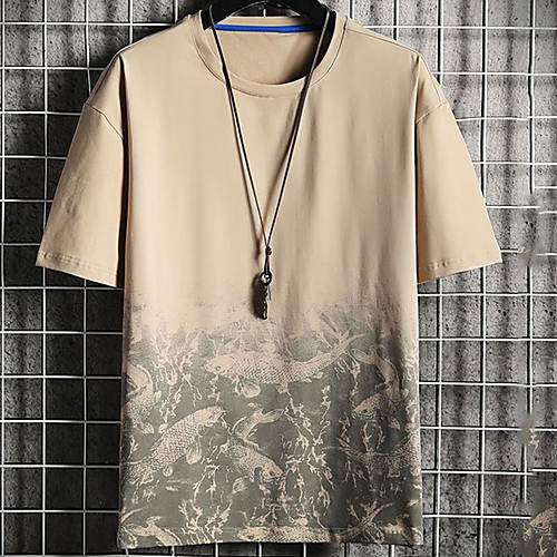 

Men's Unisex Tee T shirt Hot Stamping Graphic Prints Fish Plus Size Print Short Sleeve Casual Tops Cotton Basic Fashion Designer Big and Tall White Khaki Gray