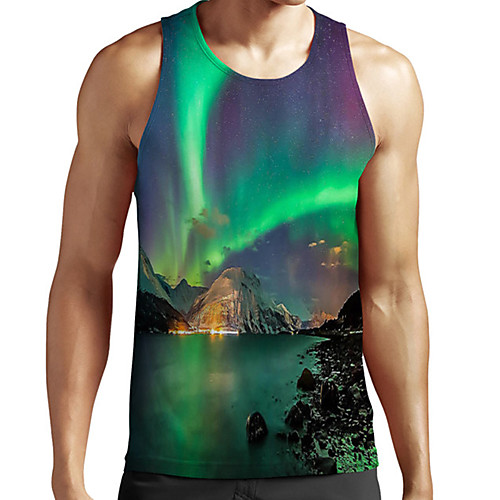 

Men's Unisex Tank Top Undershirt 3D Print Scenery Graphic Prints Plus Size Print Sleeveless Casual Tops Basic Fashion Designer Breathable Green