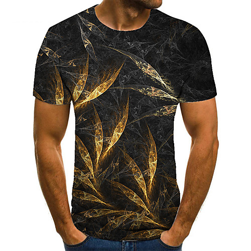 

Men's Unisex Tee T shirt 3D Print Graphic Prints Leaves Plus Size Print Short Sleeve Casual Tops Basic Fashion Designer Big and Tall Black