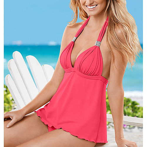 

Women's Tankini 2 Piece Swimsuit Tie Knot Open Back Solid Color Blushing Pink Swimwear Halter Blouse Strap Bathing Suits New Party Fashion / Sexy / Padded Bras