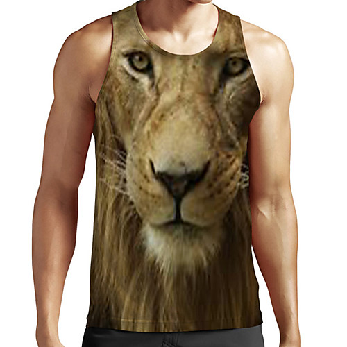 

Men's Unisex Tank Top Undershirt 3D Print Graphic Prints Lion Animal Plus Size Print Sleeveless Casual Tops Basic Fashion Designer Breathable Brown