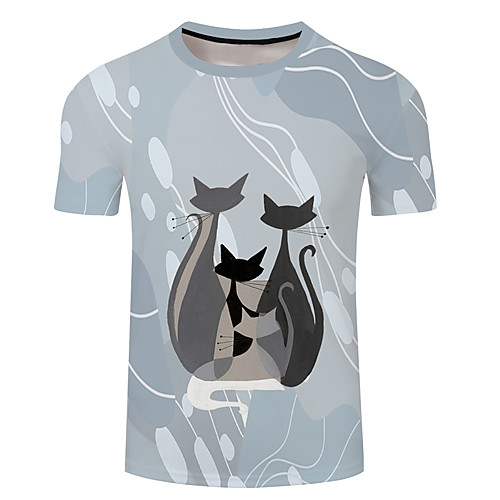 

Men's Unisex Tee T shirt 3D Print Cat Graphic Prints Plus Size 3D Print Short Sleeve Casual Tops Basic Designer Big and Tall Blue Yellow Dusty Rose