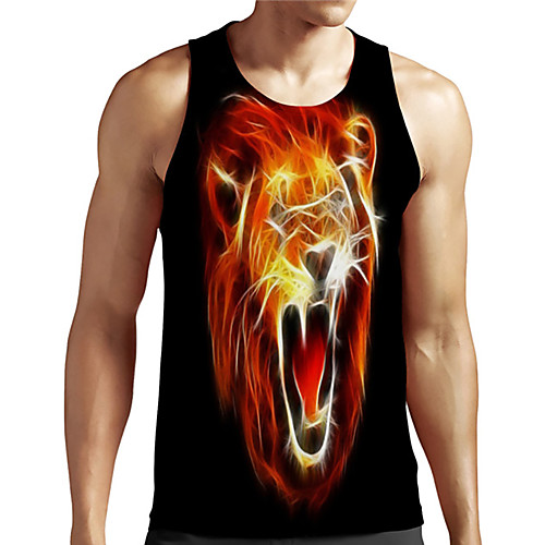 

Men's Unisex Tank Top Undershirt 3D Print Graphic Prints Lion Animal Plus Size Print Sleeveless Casual Tops Basic Designer Big and Tall Black