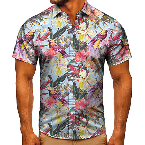 

Men's Shirt 3D Print Floral Graphic Prints Button-Down Short Sleeve Street Tops Casual Fashion Classic Breathable Blue