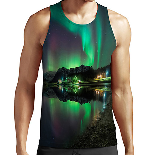 

Men's Unisex Tank Top Undershirt 3D Print Scenery Graphic Prints Plus Size Print Sleeveless Casual Tops Basic Fashion Designer Breathable Green