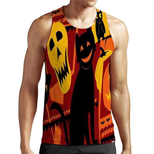 

Men's Unisex Tank Top Undershirt 3D Print Cat Halloween Graphic Prints Plus Size Print Sleeveless Casual Tops Basic Designer Big and Tall Orange