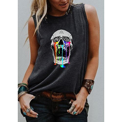 

Women's Holiday Tank Top Vest T shirt Graphic Bull Print Round Neck Basic Tops Blue Purple Light gray / Going out