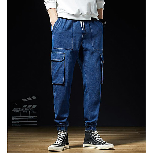 

Men's Chino Jeans Chinos Pants Plaid Deep Blue Light Blue