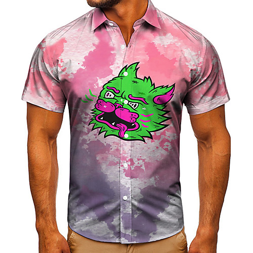 

Men's Shirt 3D Print Graphic Prints Monster Button-Down Short Sleeve Street Tops Casual Fashion Classic Breathable Blushing Pink