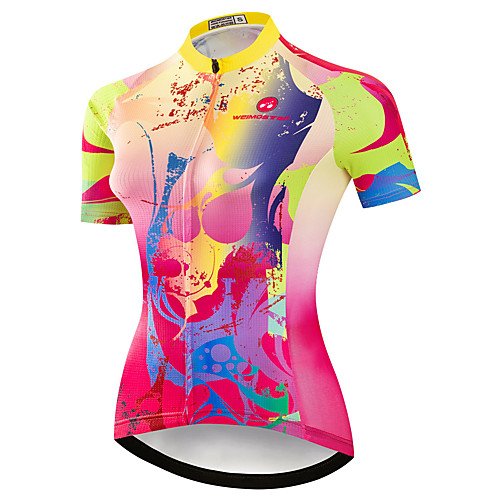 

21Grams Women's Short Sleeve Cycling Jersey Summer Spandex Polyester Red / Yellow Floral Botanical Bike Jersey Top Mountain Bike MTB Road Bike Cycling Quick Dry Moisture Wicking Breathable Sports