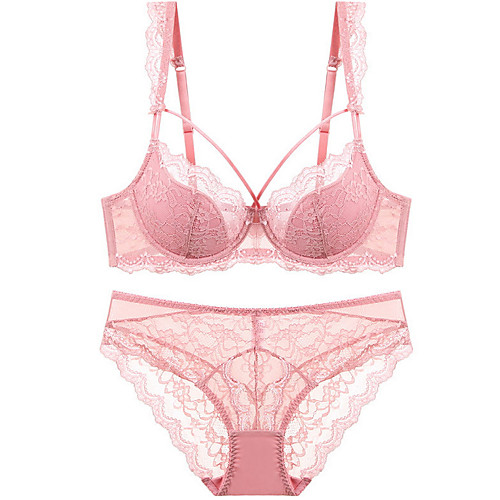 

Women's Bra & Panty Set Underwire Bra 3/4 Cup Solid Color Sexy Blushing Pink