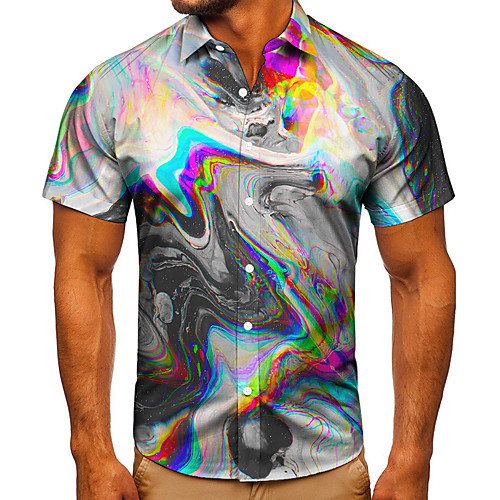 

Men's Shirt 3D Print Abstract Graphic Prints Button-Down Short Sleeve Street Tops Casual Fashion Classic Breathable Gray