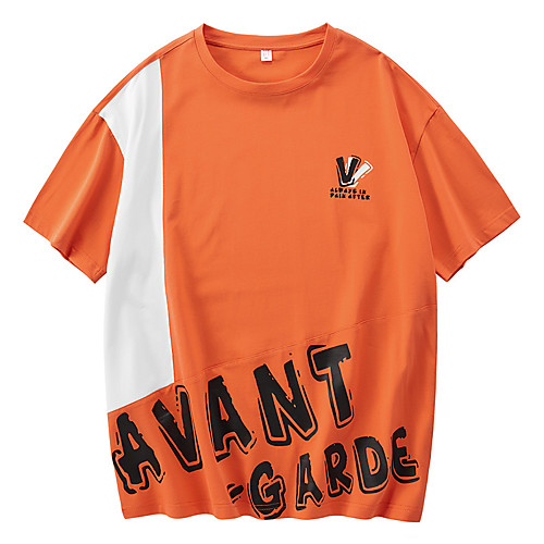 

Men's T shirt Other Prints Color Block Print Short Sleeve Street Tops 100% Cotton Breathable Comfortable Yellow Orange Khaki