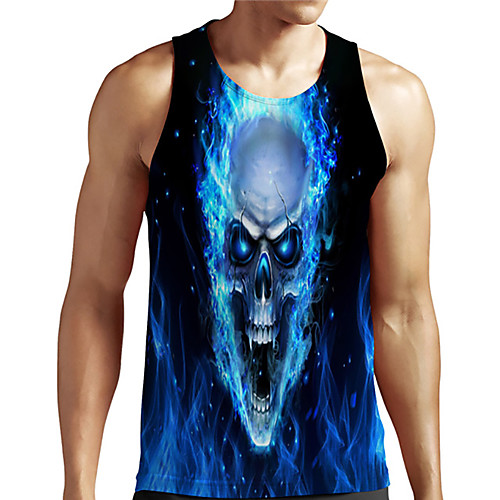 

Men's Unisex Tank Top Undershirt Shirt 3D Print Graphic Prints Skull Plus Size Print Sleeveless Casual Tops Basic Designer Big and Tall Round Neck Blue / Summer