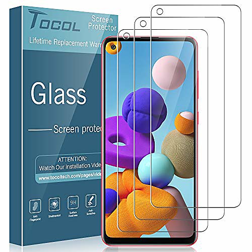 

tocol [3 pieces] protective film for samsung galaxy a21s armored glass equipped with a mounting frame 9h hardness