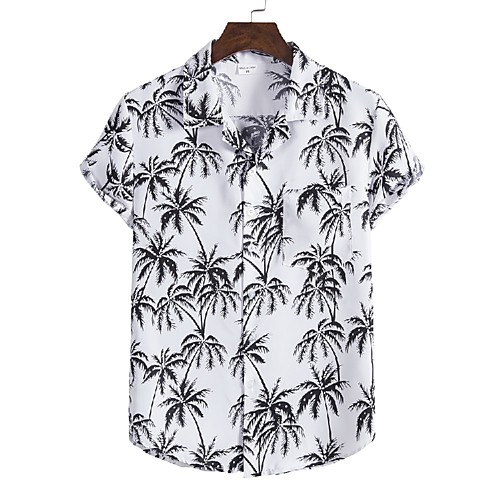 

Men's Shirt Other Prints Leaves Print Short Sleeve Casual Tops Hawaiian Classic Collar Blue Yellow Blushing Pink / Summer / Beach