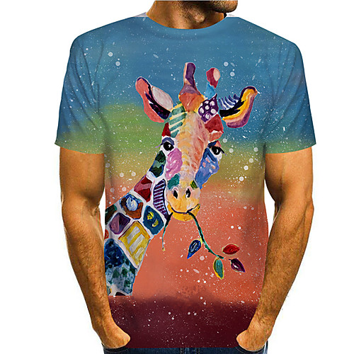 

Men's Tee T shirt Shirt 3D Print Graphic Prints Deer Print Short Sleeve Daily Tops Casual Designer Big and Tall Round Neck Rainbow / Summer