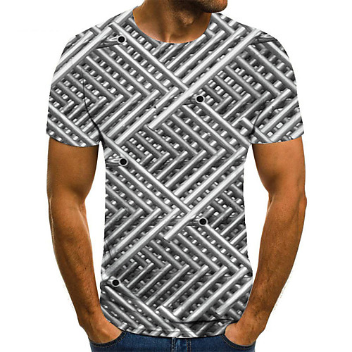

Men's Unisex Tee T shirt 3D Print Graphic Prints Argyle Plus Size Print Short Sleeve Casual Tops Basic Fashion Designer Big and Tall Silver