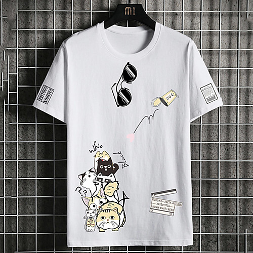 

Men's Unisex Tee T shirt Hot Stamping Cat Graphic Prints Animal Plus Size Print Short Sleeve Casual Tops Cotton Basic Fashion Designer Big and Tall White Black