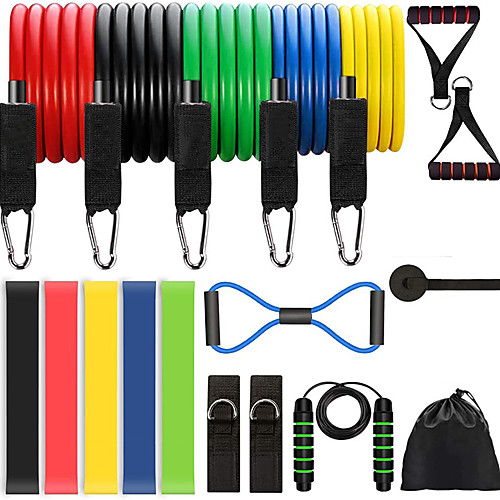 

Jump Rope / Skipping Rope Resistance Band Set Suspension Trainer Basic Kit 18 pcs 5 Stackable Exercise Bands Door Anchor Legs Ankle Straps Sports Latex Home Workout Gym Workout Pilates Adjustable Non