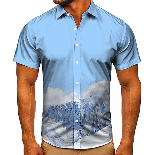 

Men's Shirt 3D Print Graphic Prints Mountain Button-Down Short Sleeve Street Tops Casual Fashion Classic Breathable Blue