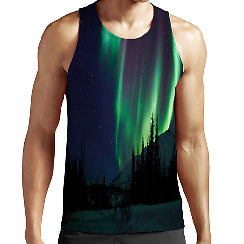 

Men's Unisex Tank Top Undershirt 3D Print Scenery Graphic Prints Plus Size Print Sleeveless Casual Tops Basic Fashion Designer Breathable Green