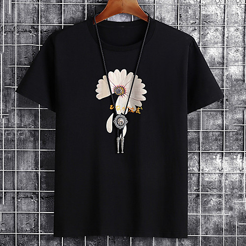 

Men's Unisex Tee T shirt Hot Stamping Floral Graphic Prints Plus Size Print Short Sleeve Casual Tops Cotton Basic Fashion Designer Big and Tall White Black Khaki