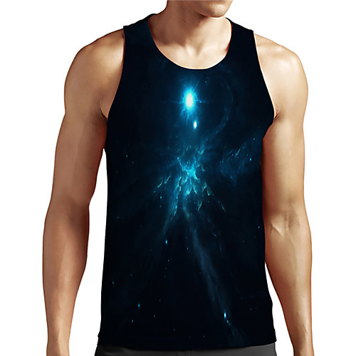 

Men's Unisex Tank Top Undershirt 3D Print Galaxy Graphic Prints Plus Size Print Sleeveless Casual Tops Basic Designer Big and Tall Blue