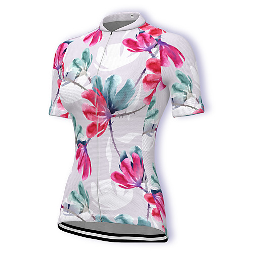 

21Grams Women's Short Sleeve Cycling Jersey Summer Spandex Polyester White Floral Botanical Bike Jersey Top Mountain Bike MTB Road Bike Cycling Quick Dry Moisture Wicking Breathable Sports Clothing
