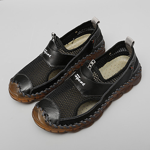 

Men's Loafers & Slip-Ons Sporty Look Flat Sandals Casual Daily Water Shoes PU Breathable Handmade Non-slipping Black Brown Summer