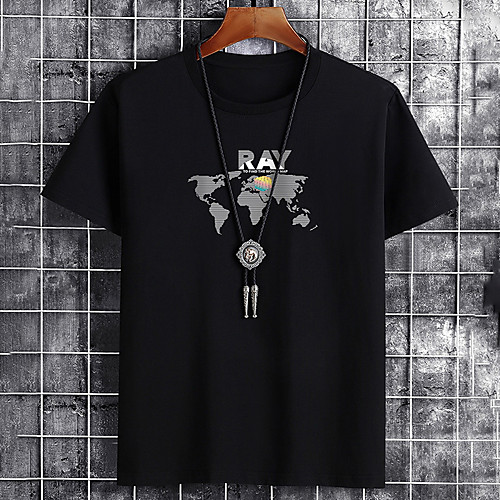 

Men's Unisex Tee T shirt Hot Stamping Map Graphic Prints Letter Plus Size Print Short Sleeve Casual Tops Cotton Basic Fashion Designer Big and Tall White Black Khaki