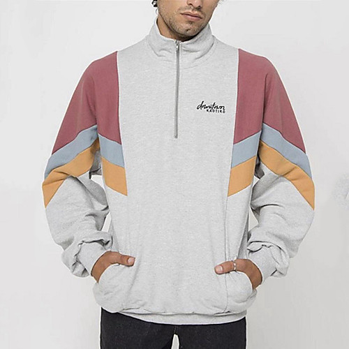 

Men's Shirt Color Block Zipper Long Sleeve Casual Tops Lightweight Casual Fashion Breathable Beige Gray
