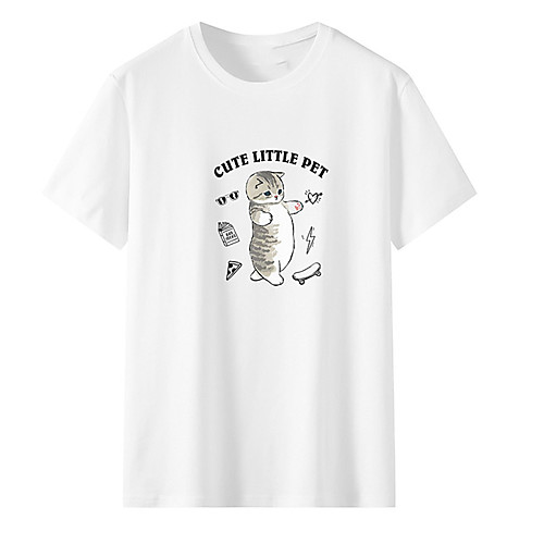 

Men's Unisex Tee T shirt Hot Stamping Cat Graphic Prints Letter Plus Size Print Short Sleeve Casual Tops Cotton Basic Fashion Designer Big and Tall White Black Light gray