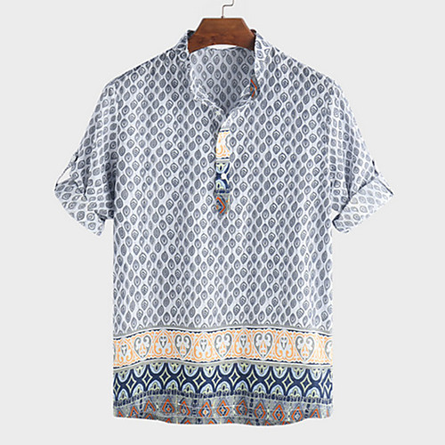 

Men's Shirt Tribal Button-Down Short Sleeve Casual Tops Lightweight Casual Fashion Breathable Blue Red Green