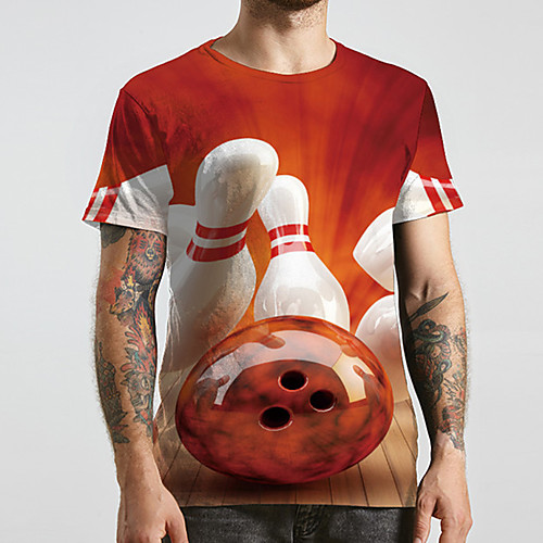

Men's Unisex Tee T shirt 3D Print Graphic Prints Bowling Ball Plus Size Print Short Sleeve Casual Tops Basic Designer Big and Tall Red