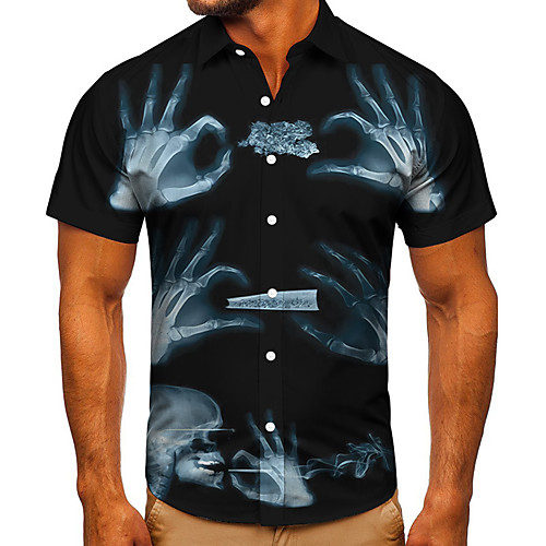 

Men's Shirt 3D Print Graphic Prints Hand Button-Down Short Sleeve Street Tops Casual Fashion Classic Breathable Black