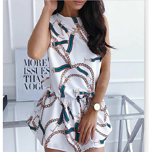 

Women's Sheath Dress Short Mini Dress Blue Yellow Sleeveless Print Backless Print Summer Round Neck Work 2021 S M L XL