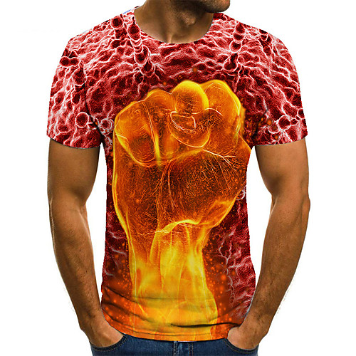 

Men's Unisex Tee T shirt 3D Print Graphic Prints Hand Plus Size Print Short Sleeve Casual Tops Basic Fashion Designer Big and Tall Orange