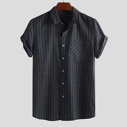 

Men's Shirt Striped Button-Down Short Sleeve Casual Tops Lightweight Casual Fashion Breathable Black Blue