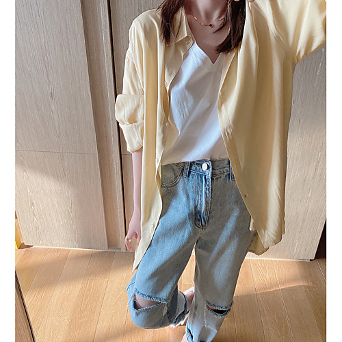 

Women's Coat Daily Wear Spring Summer Regular Coat Regular Fit Casual / Daily Jacket Solid Color Others yellow.