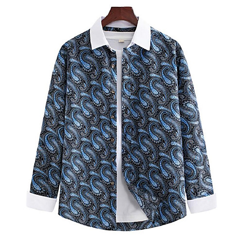 

Men's Shirt Graphic Long Sleeve Casual Tops Simple Blue Yellow