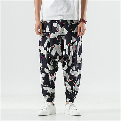 

Men's Chino Harem Loose Pants Pants Print Animal Full Length Embroidered Print White Black